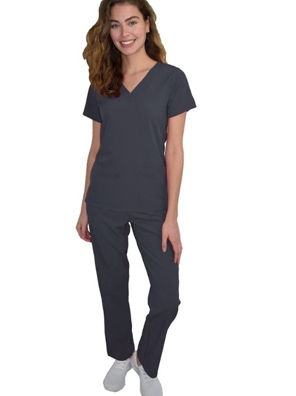 Women's V-Neck Scrub Top & Pant Set - Charcoal